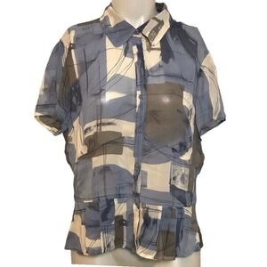 EMANUEL UNGARO BLUE‎ SILK SHORT SLEEVE BUTTON UP